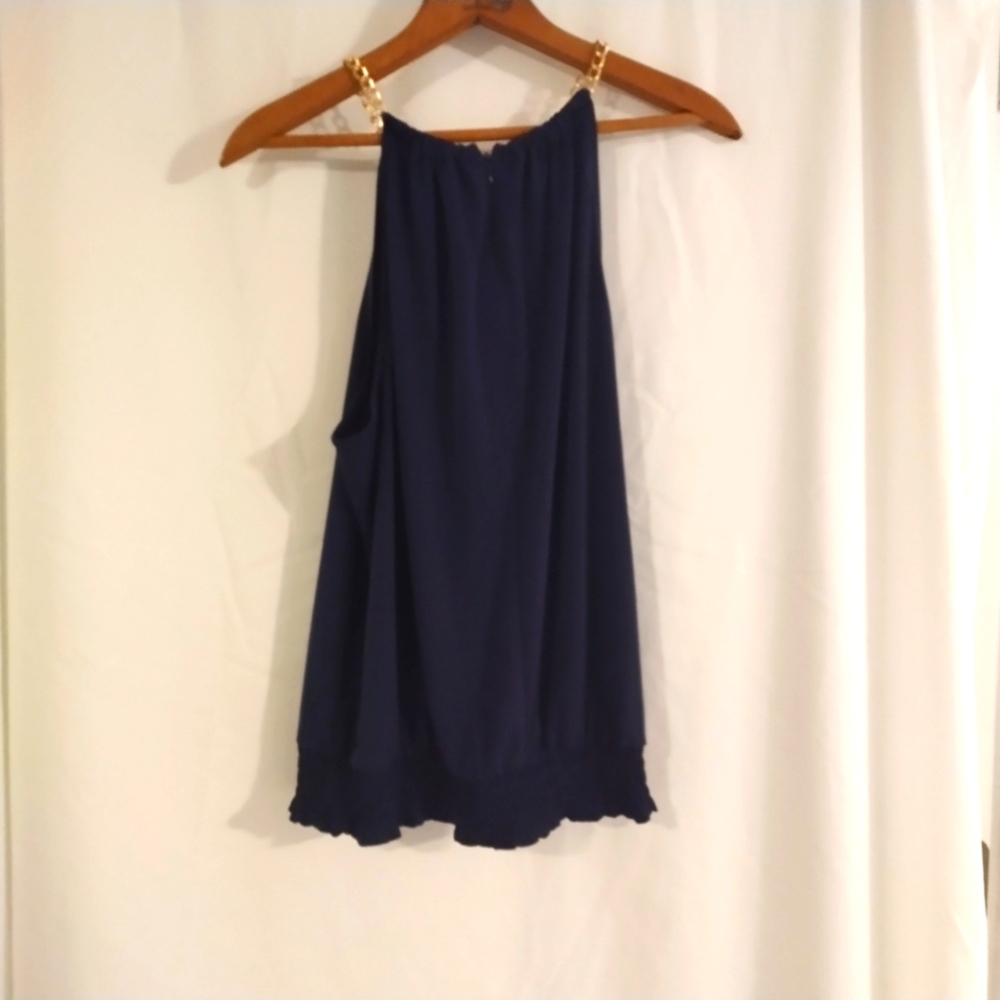 Michael Kors blue top with gold chain